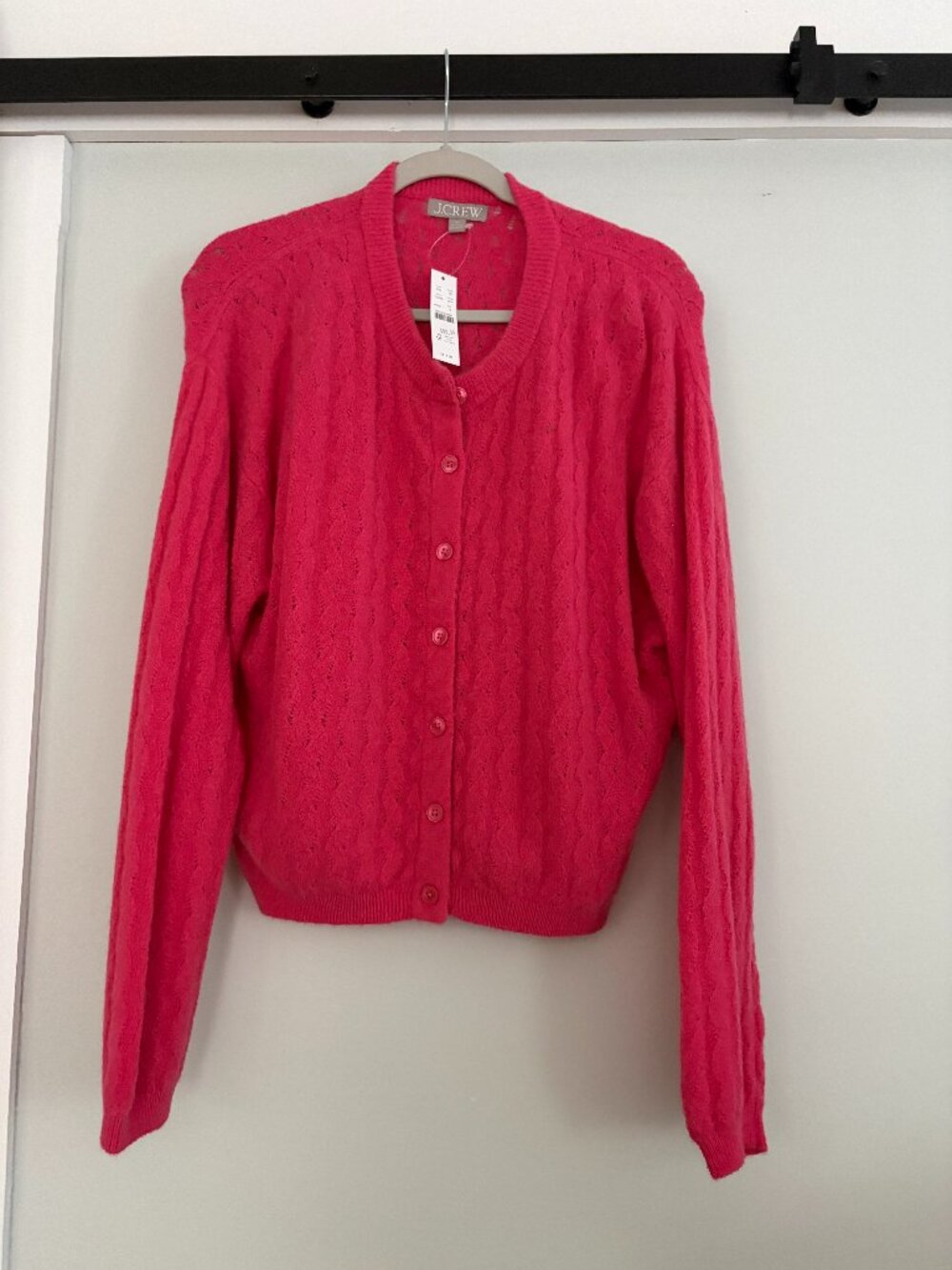 NWT JCrew Supersoft pointelle bubble-hem cardigan Size M in Pink